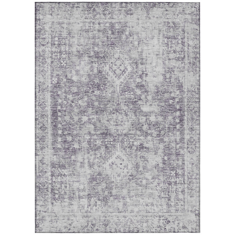 3' X 5' Plum Oriental Washable Indoor Outdoor Area Rug