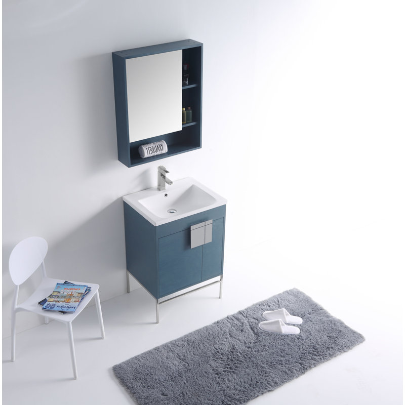 Ensemble de meuble-lavabo simple 24 po Maisie, Chrome poli, Bleu français