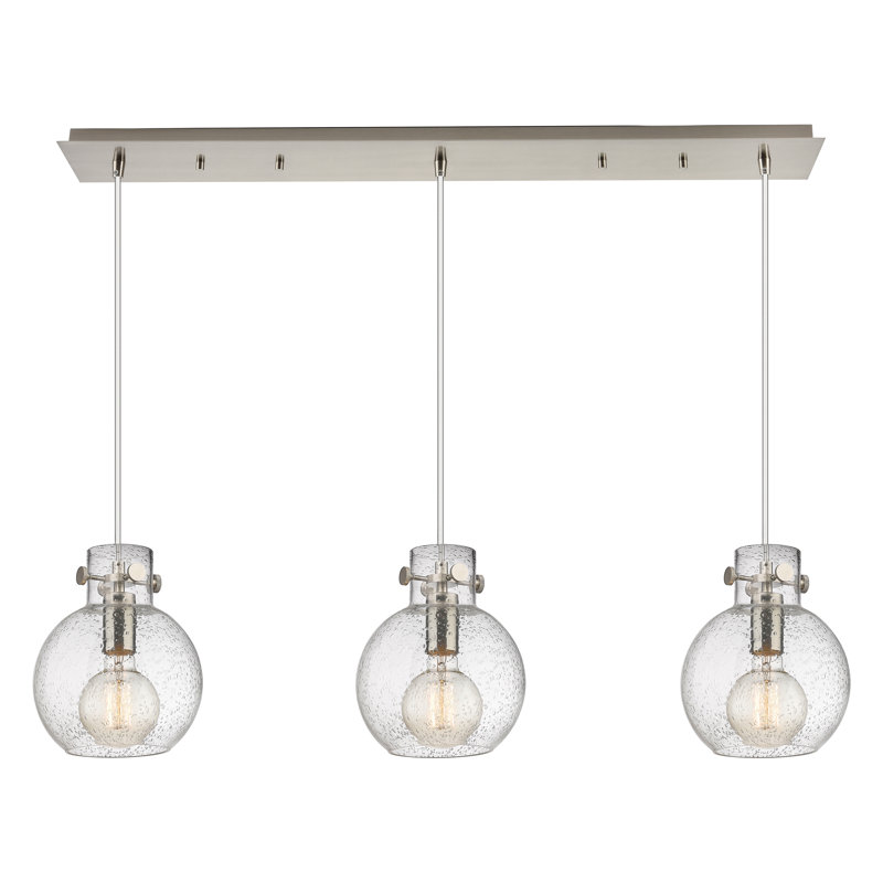 Luminaire suspendu sphère 3 lumières Amrith, Bullé, Nickel satiné brossé