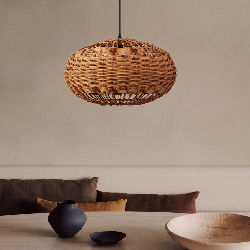 1 - Light Rattan Single Pendant Adjustable, 9.45" H x 15.75" W x 15.75" D