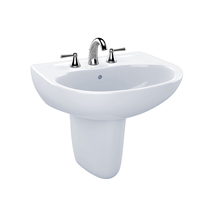 Supreme® Vitreous China U-Shaped Wall Mount Bathroom Sink with Overflow, Cotton, 8" Centers