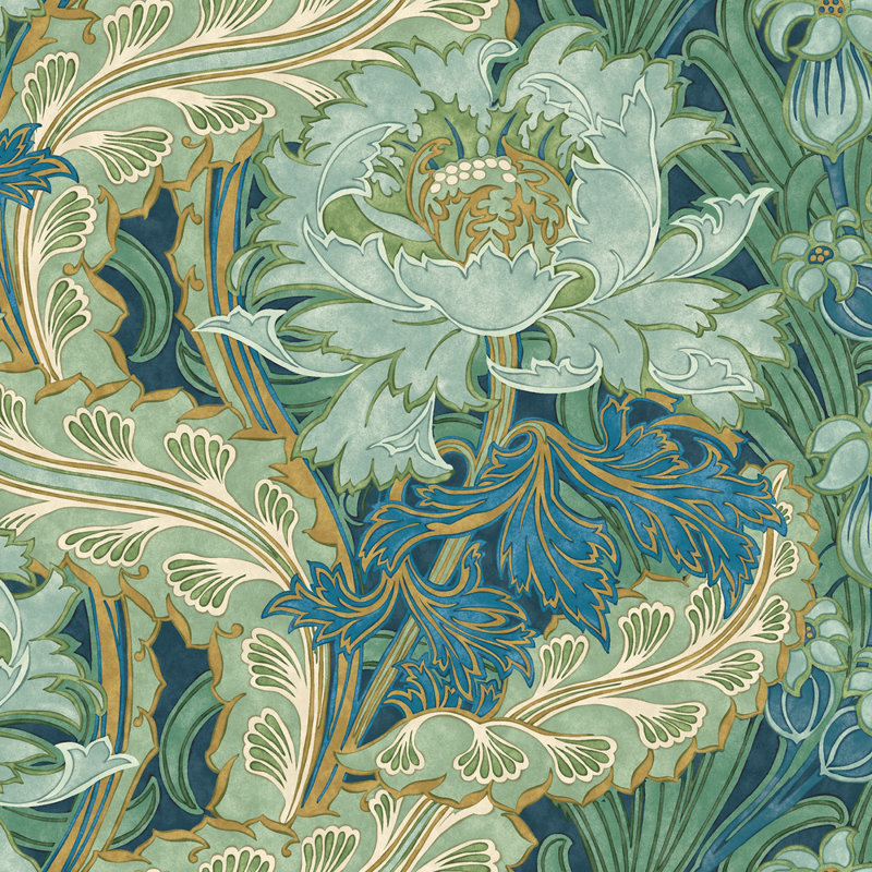 2'9" L x 27.58" W Wallpaper Roll, Indigo/Teal