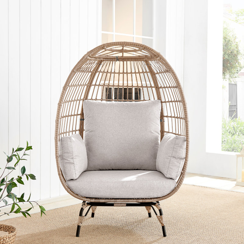 Coffeyville Cosy Rattan Weave Egg Chair Garden With Cushion - Contemporary Modern Design, Natural
