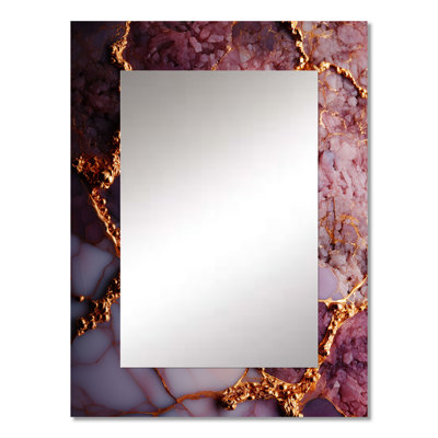 Pink and gold Marble agate river III - Abstract Unique Mirror, Modern Large Wall Mirror, Printed Metal Art