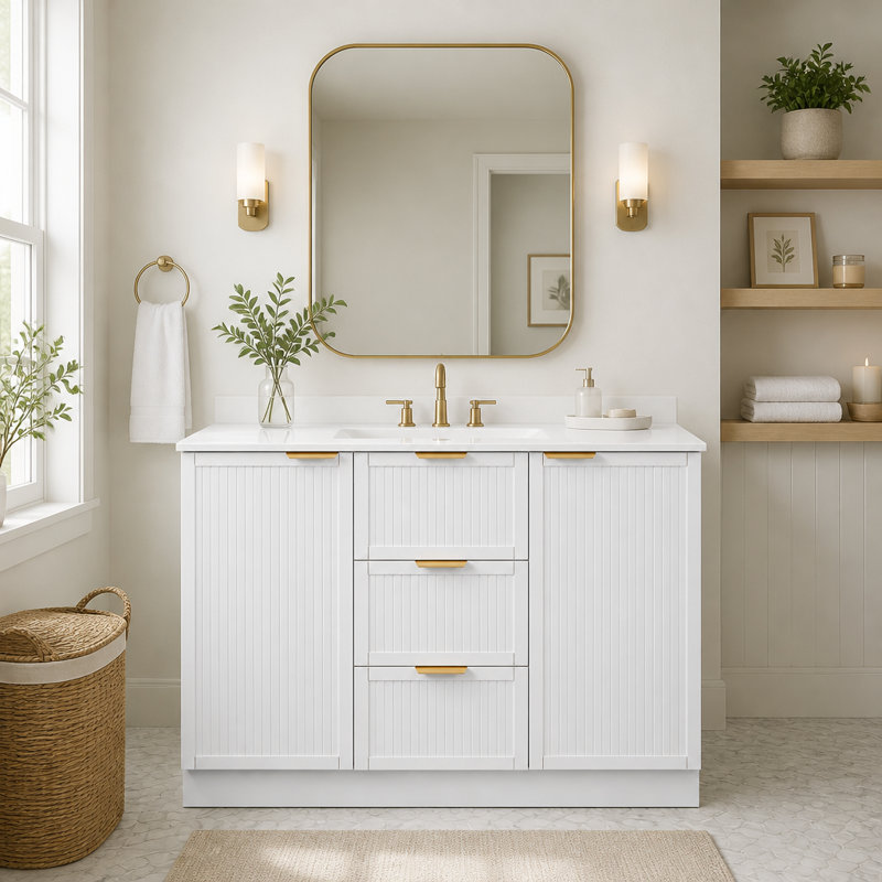 Freestanding Standard Single Vanity Bathroom Vanity With Resin Top