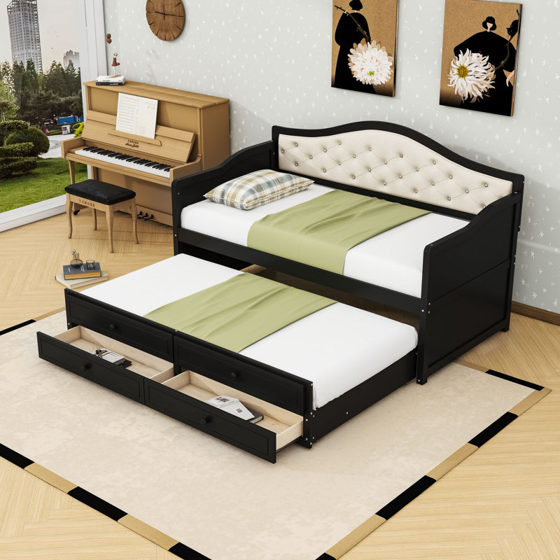 Twin Daybed with Trundle and 2 Storage Drawers, Black