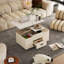 Table basse relevable peu encombrante avec rangement dissimulé et 2 tabourets