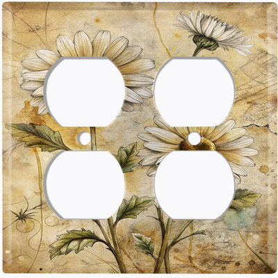 Couvercle de plaque d'interrupteur en métal; Rectangle 2 bandes US standard - marguerites rustiques