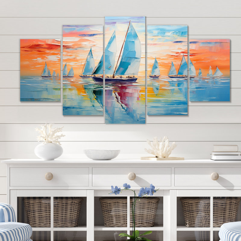Voilier abstrait Coastal Symphony III - décoration murale voilier - 5 panneaux