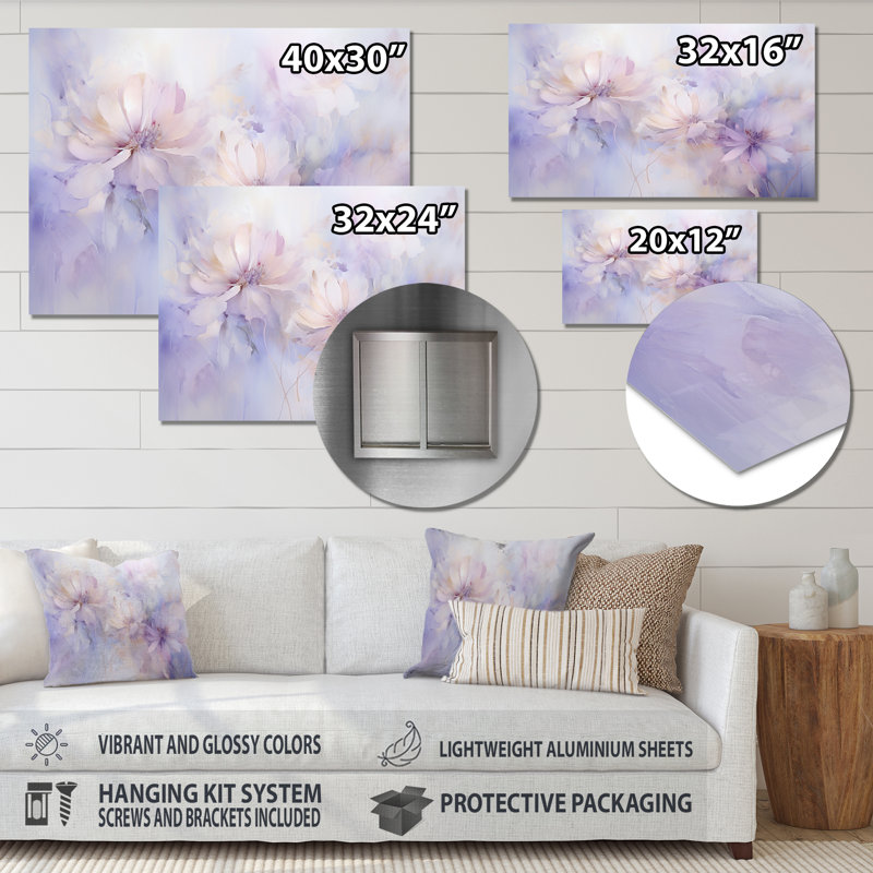 Décoration murale en métal «Purple Botanical Whispers II - Abstract Botanicals», H 12 po x l 20 po x P 1 po