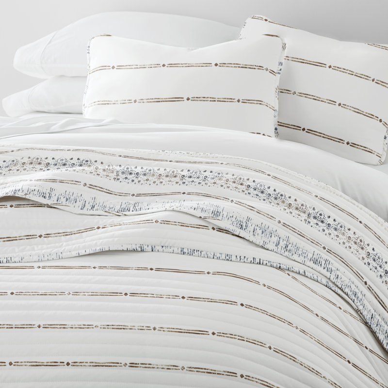 Quilt Set - Lightweight - All Season Quilted Coverlet - Relic Stripe Taupe, Queen Quilt + 2 Standard Shams 