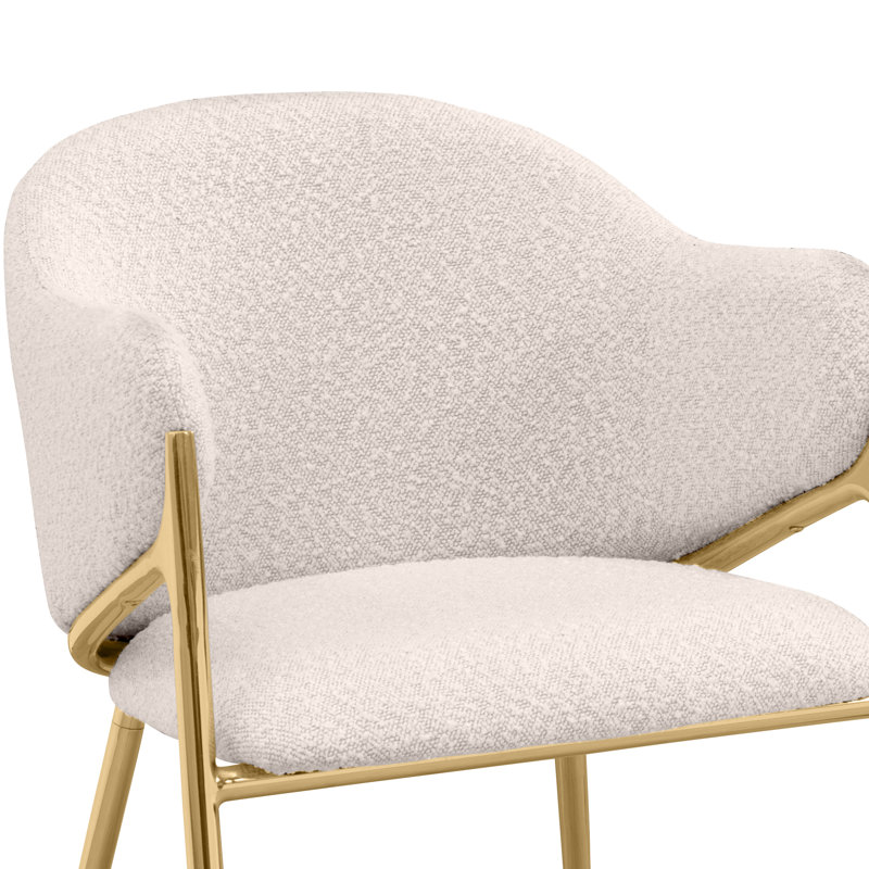 Tabourets de bar en tissu Teddy Boucle, Tabouret de comptoir (siège d'une hauteur de 26 p, Siège crème / cadre doré