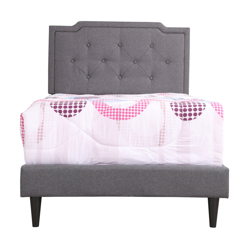 Upholstered Panel Bed, Twin, Light Gray