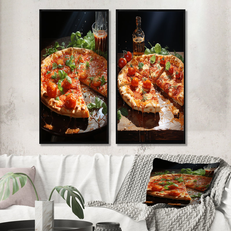 «Tomato Pizza and Beer Passion», ensemble de 2 reproductions d'art sur toile, H 28 po x l 25 po, Cadre flottant noir