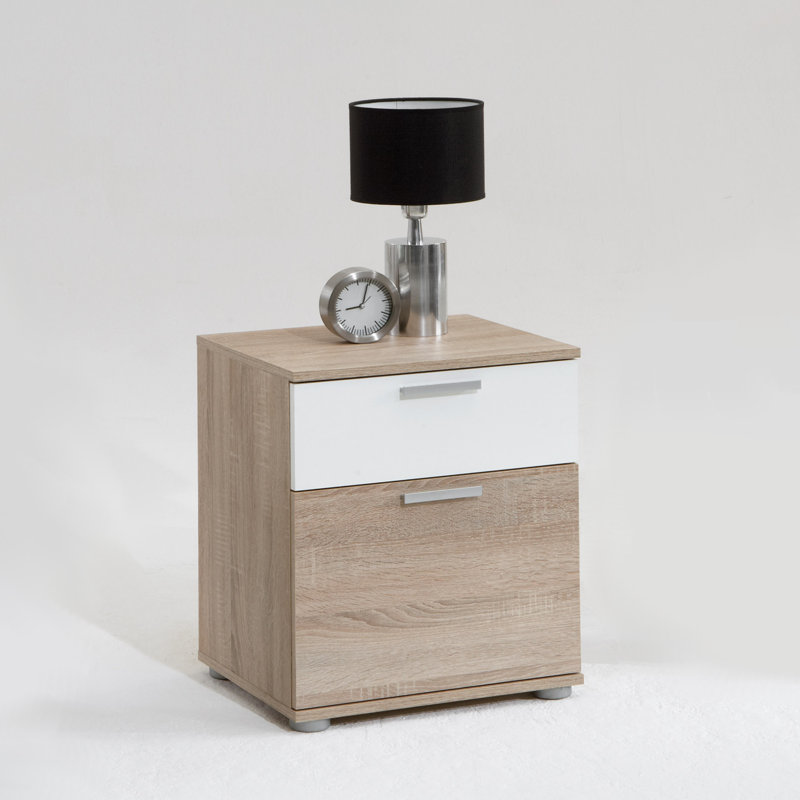 45cm W Manufactured Wood Bedside Table, Oak / white
