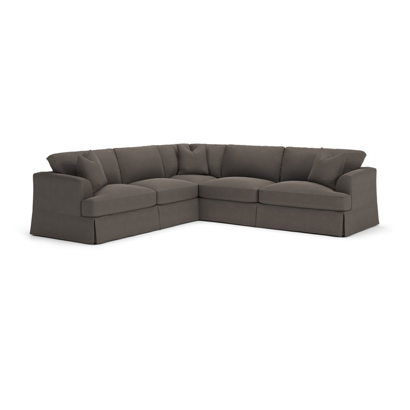 Lucia 4-Piece Slipcovered Sectional, Left Hand Facing, Drusky Charcoal Sustain® Basketweave