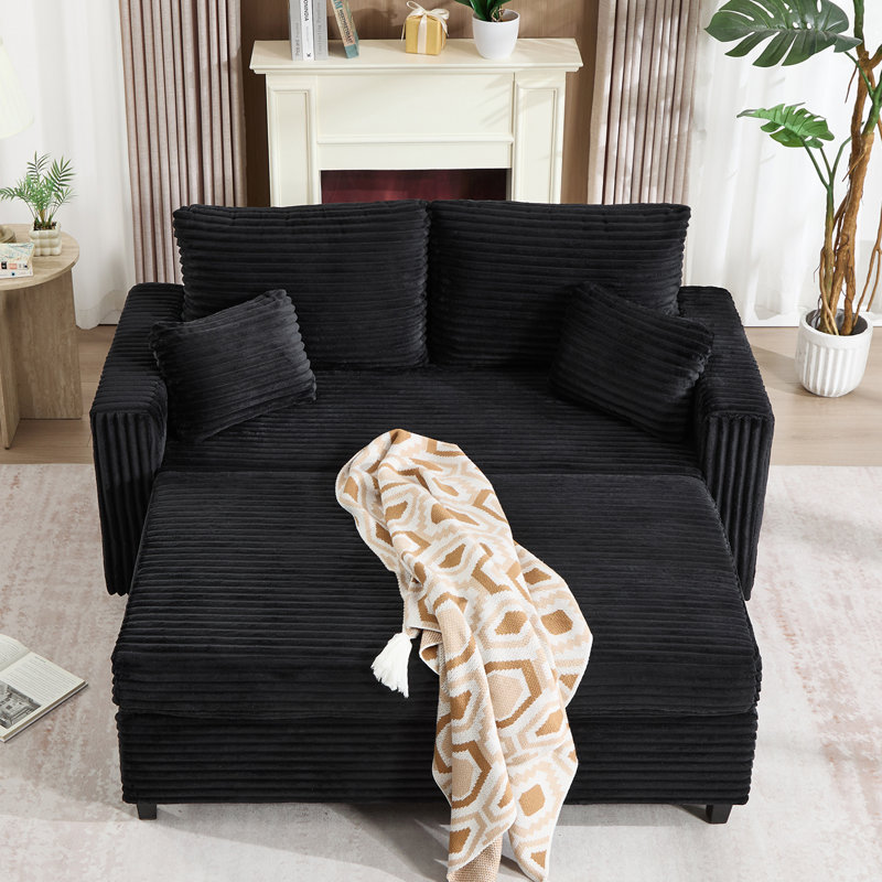 63.4'' Oversized Convertible Chaise Lounge with Storage Ottoman, Upholstered Loveseat with Throw Pillows and Armrests, Corduroy Sleeper Sofa Bed for Living Room