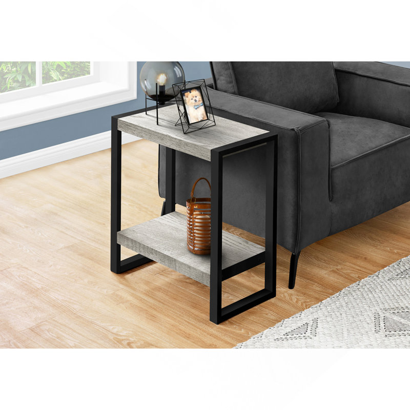 Table d'appoint, côté, bout, table de chevet, lampe, salon, chambre à coucher, stratifié gris, métal noir, industriel