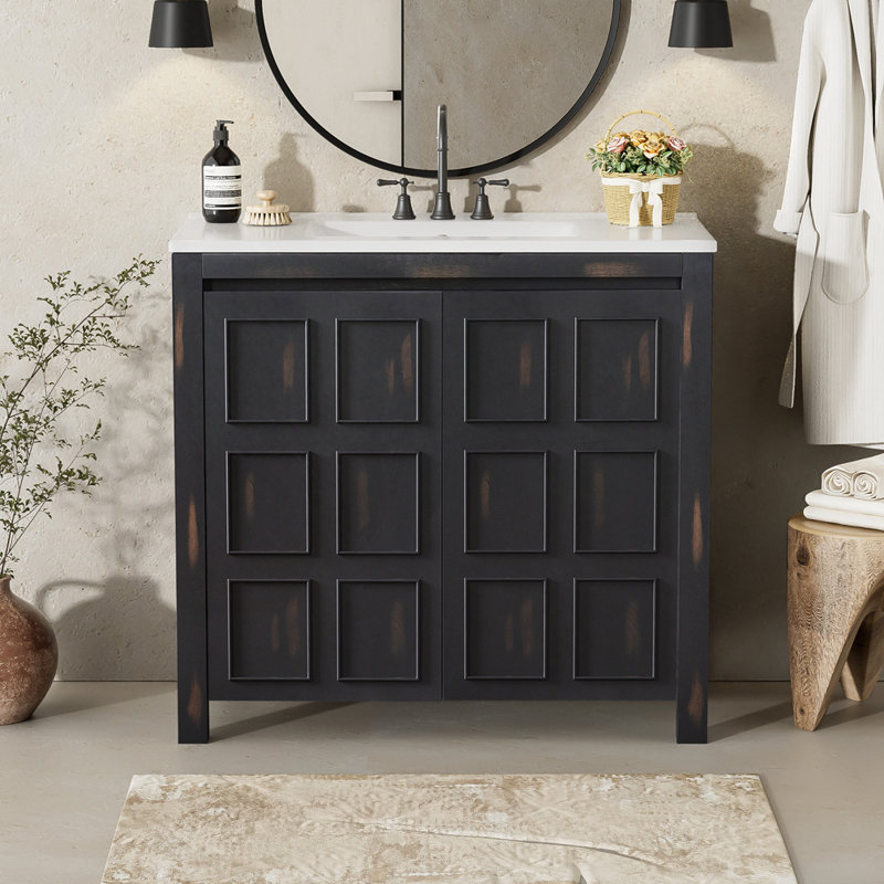 36 " Bathroom Vanity Organizer with Ceramic Sink, Espresso