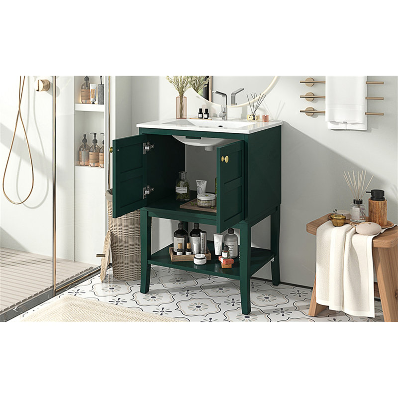 Meuble-lavabo 24 po avec lavabo supérieur, meuble-lavabo moderne avec 2 portes et meuble-lavabo simple