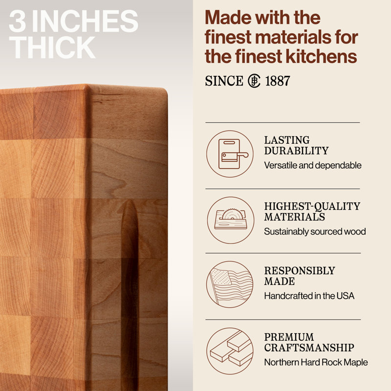 John Boos Chinese Cutting Board 3" End Grain Reversible, 12" x 12'', Maple