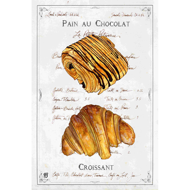 Pain au chocolat et croissant, H 30 po x l 20 po
