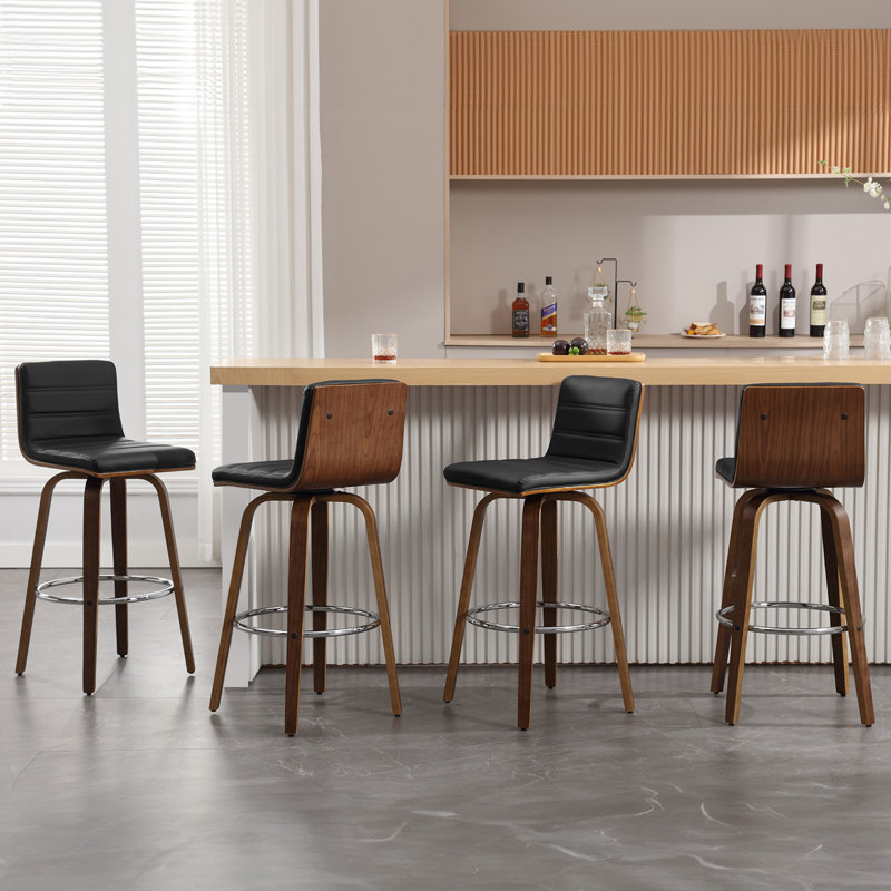 Mariea Swivel Upholstered Counter Stool, Bar Stool (29" Seat Height), Black