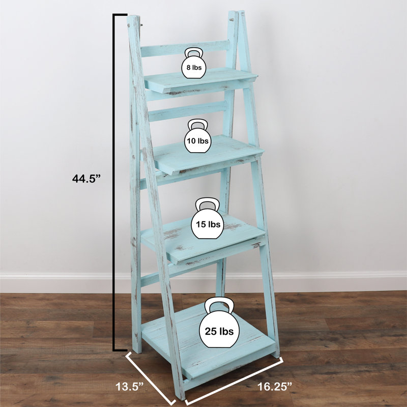 Tablette échelle en bois, Turquoise