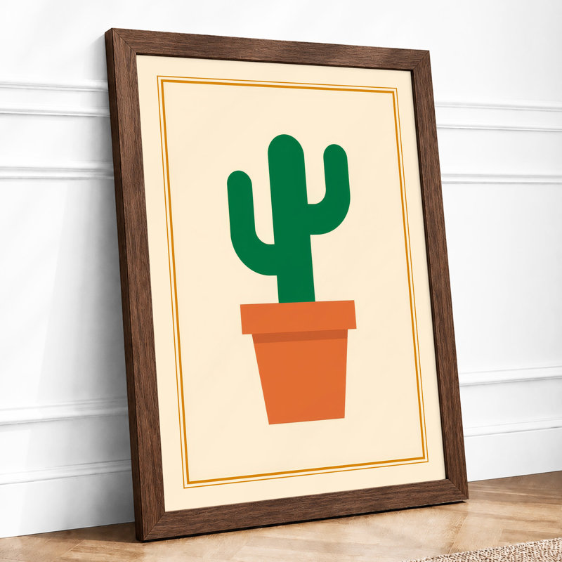Potted Cactus Botanical - Framed Print, A1 - 84.1 x 59.4 cm, Walnut