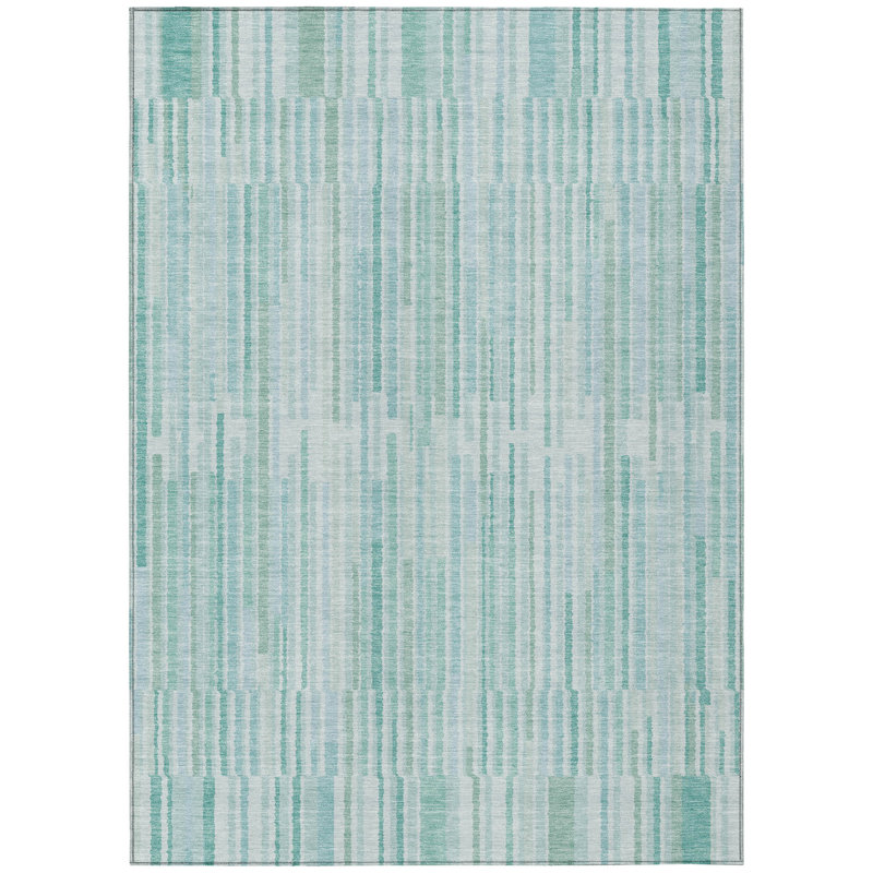 Machine Washable Indoor/Outdoor Xhevrie Turquoise Rug, Rectangle 3' x 5'