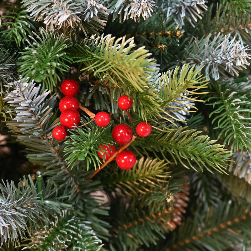 Arbre de Noël artificiel givré avec baies rouges et pomme de pin, 4'