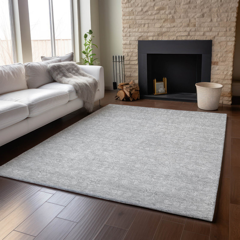 Premium Machine Washable Prisco Silver Rug, Rectangle 10' x 14'