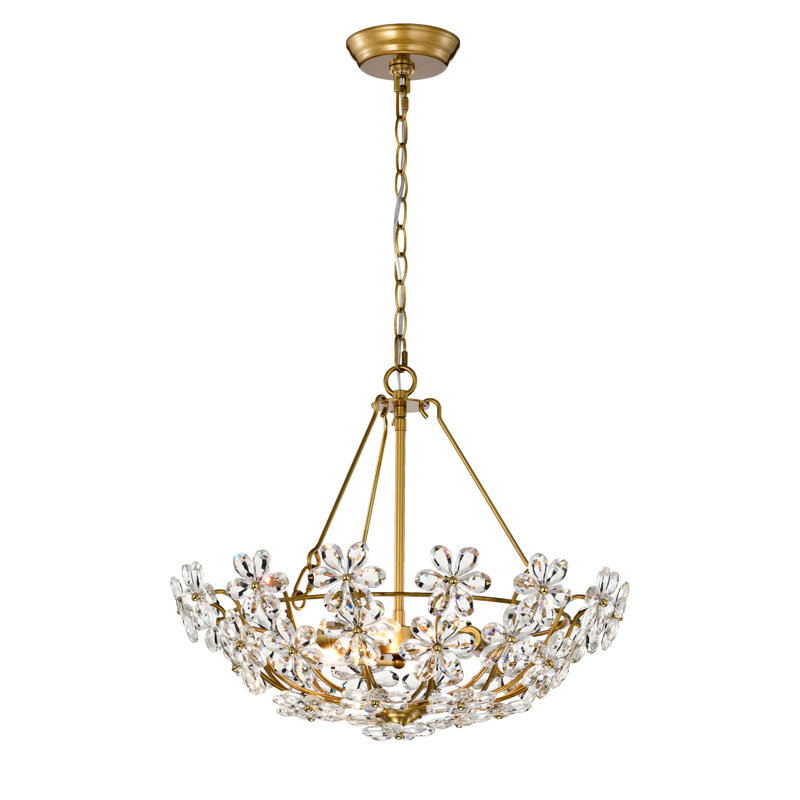 Rosa Glam 3-Light Brushed Brass Daisy Crystal Glass Flower Chandelier