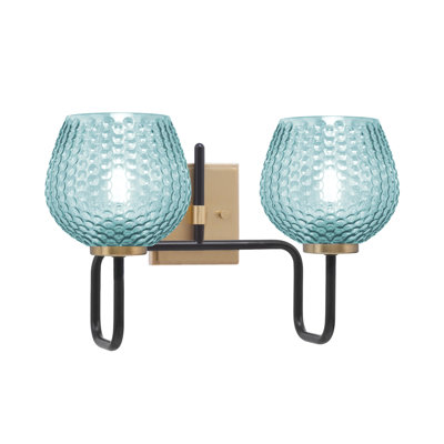 Amarmula 2 Light Bath Bar, Matte Black & New Age Brass Finish, 6" Turquoise Textured Glass