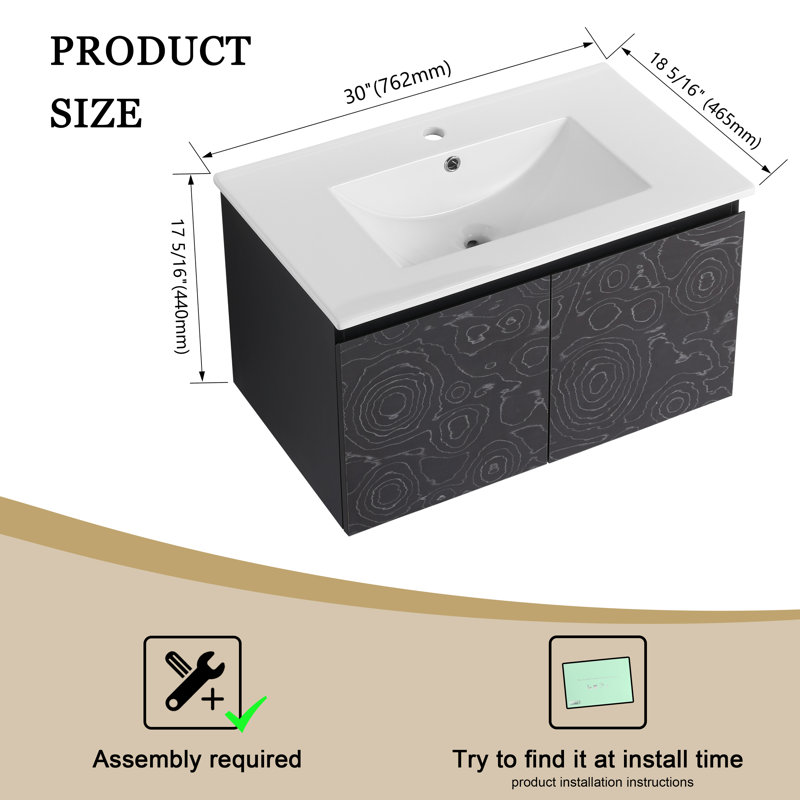 Meuble-lavabo simple 30 po avec comptoir en céramique Laferty