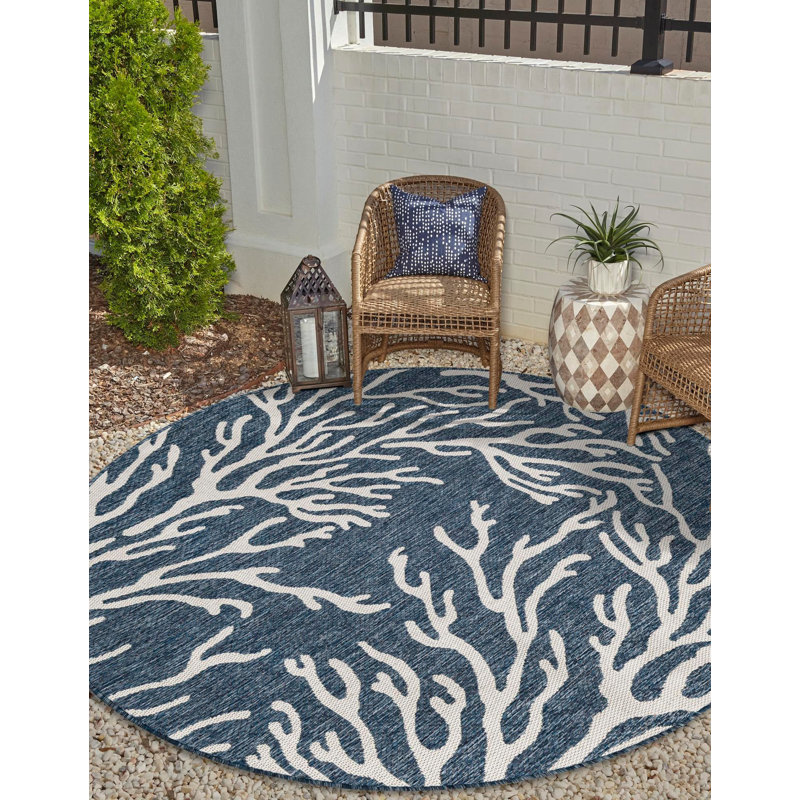 Tapis bleu contemporain Azilynn, Rond 3 pi 1 po