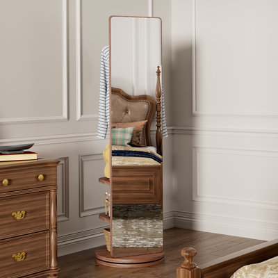 Miroir plein corps, bois massif + bois d'hévéa + verre, grand miroir de 19,6 x 68,8 po (largeur du miroir: 15,7 po) pour regarder le corps entier, facile à habiller et à ranger et à placer dans la chambre à coucher / salon (noyer)
