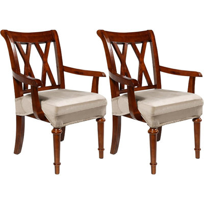 Velvet Dining Chair Slipcovers – Taupe – Set Of 2, Armrest-Compatible, Protective, Dining Room Use
