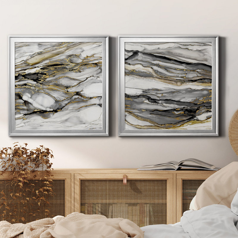 Marbré or I - impression sur toile encadrée 2 pièces, Argent, H 22,5 po x l 45 po x P 1,5 po