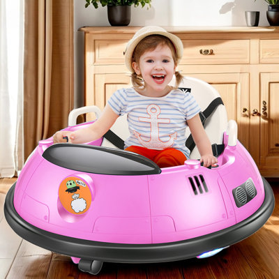Alex 12V Baby Bumper Car for Toddler Kids Ride on Car W/ Parent Remote Flashing Light Seat Belt 360 Spin, Pink