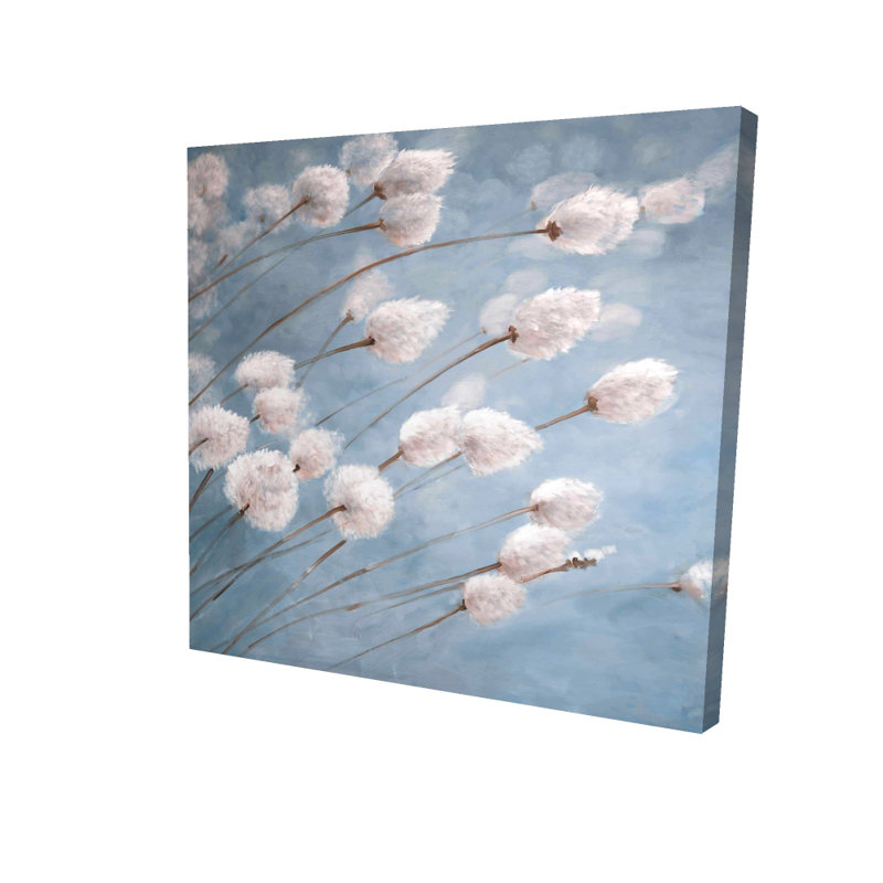 Fleurs délicates en coton | Décoration botanique sur toile bleue, H 8 po x l 8 po