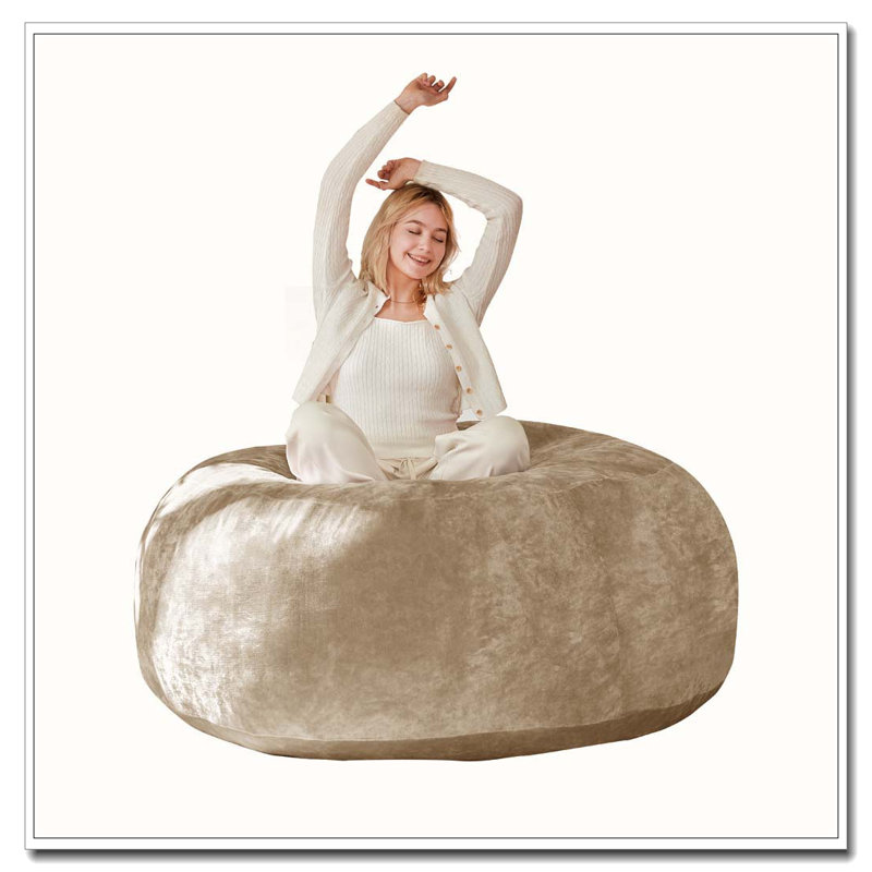 Fauteuil à billes en mousse à mémoire de forme et housse amovible, H 23,62 po x l 59,06 po x P 59,06 po, Kaki