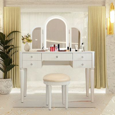 Coiffeuse de chambre à coucher avec 3 tiroirs et modes à DEL polyvalents avec lumières réglables élégantes