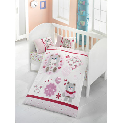 Ensemble de housse de couette 100% coton rose / blanc / gris Jaceyon