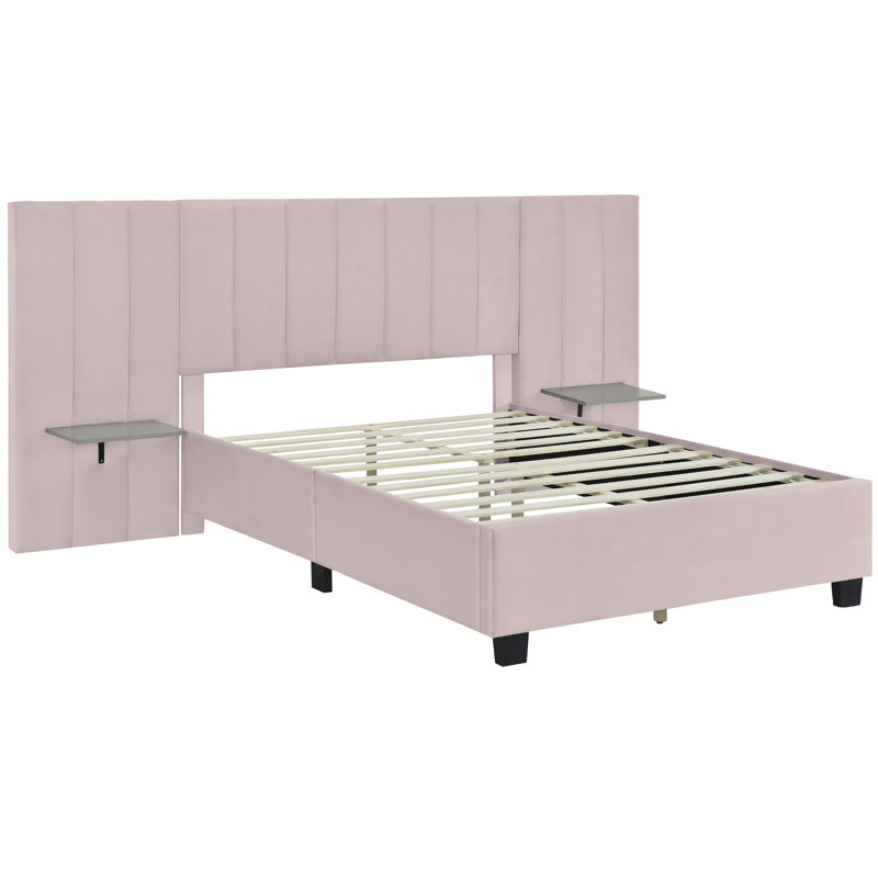 Structure de lit double tapissier rose