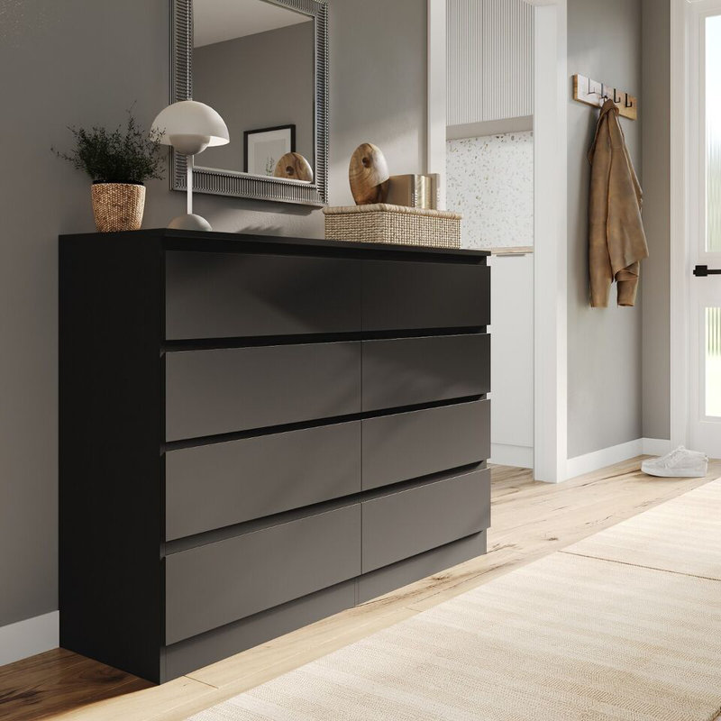 Sinahi 120 cm W Chest of Drawers, Black Carcass/Black