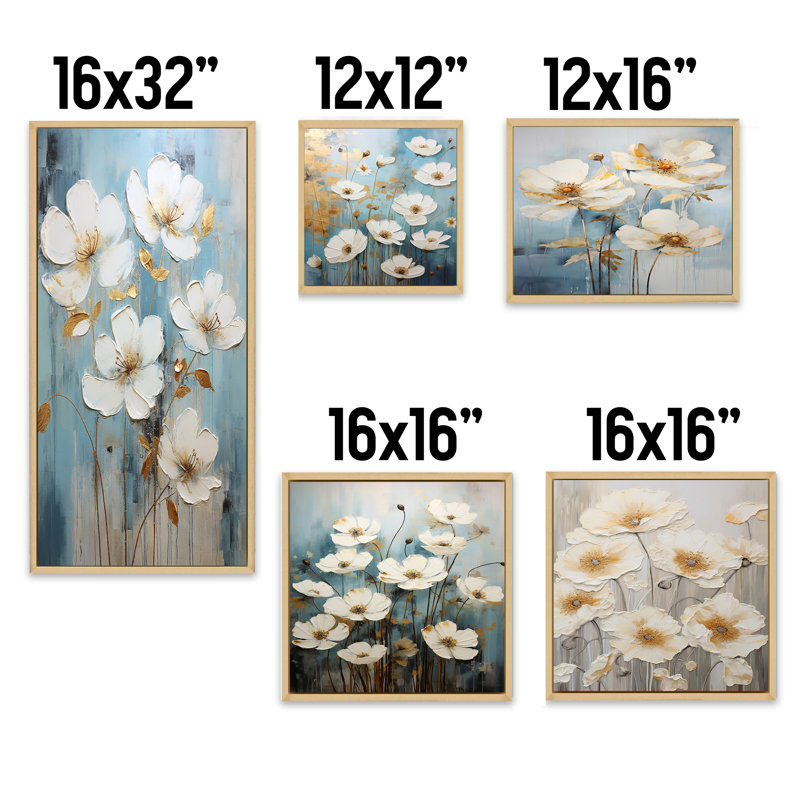 Elegant Beige Buttercups Meadow V - Ensemble de 5 impressions sur toile Buttercups, Cadre flottant brun
