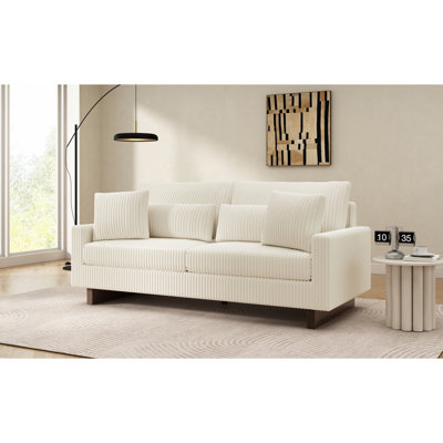 Modern Loveseat Sofa 80.3" Sofa Couch Upholstered Sofa With Four Pillows For Living Room, Beige