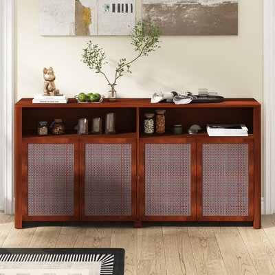 Buffet en rotin moderne de 63 po de style Mid-Century avec tablettes réglables
