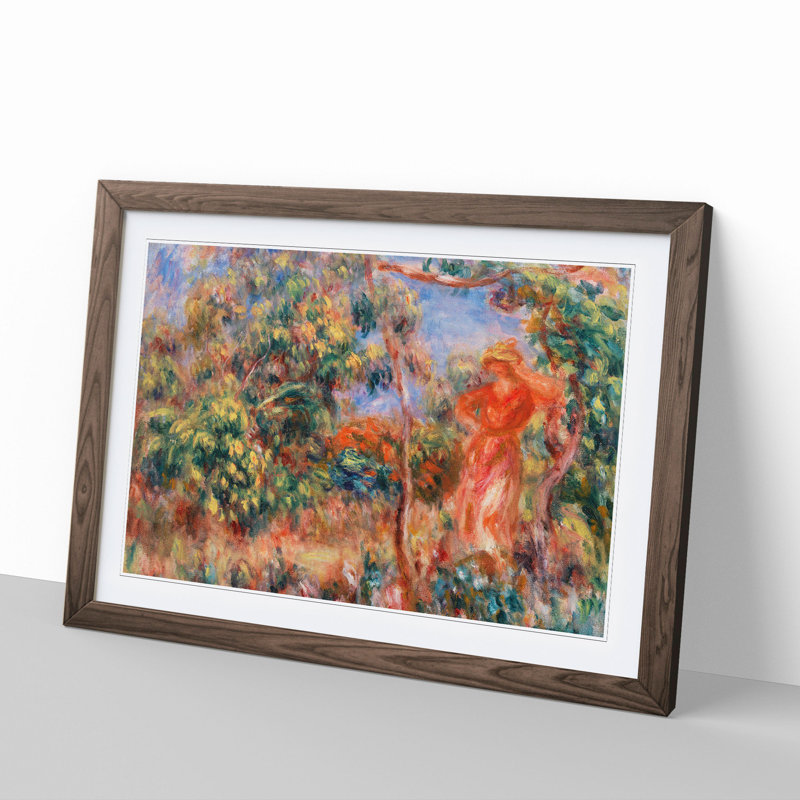 Woman in Red by Pierre-Auguste Renoir - Picture Frame Painting, 48cm H x 65cm W x 2cm D, Walnut